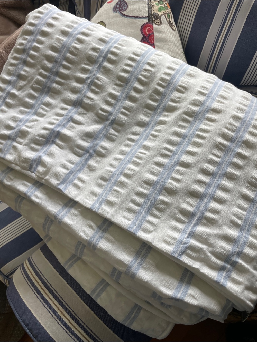 Serena & Lily Light Blue and White Striped Cotton Duvet Cover